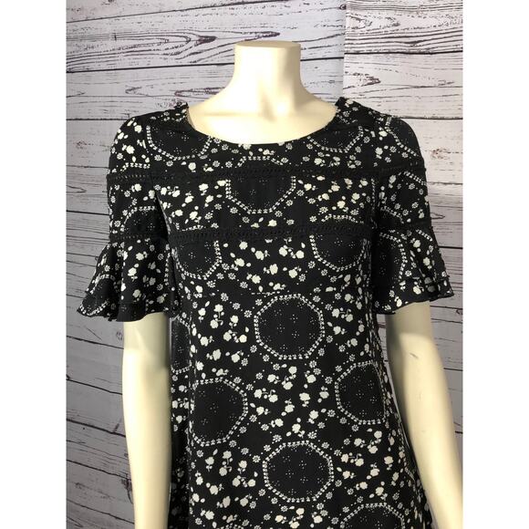 Free People Geo Garden Ruffle Sleeve Mini Dress in black & white size 0 - Picture 6 of 12